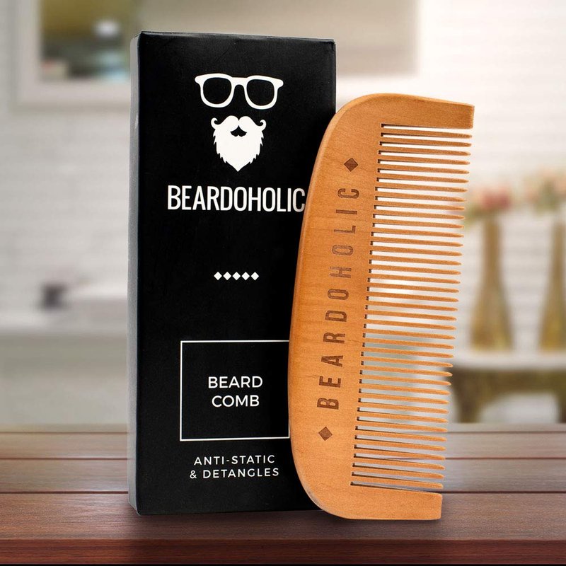 Beardoholic Beard Comb With a Gift Box – Wide Teeth – Anti-Static, Eliminates Tangles and Keeps Your Beard Neat and Tidy – 5.31 x 1.96 IN Handmade 100% Pearwood Design