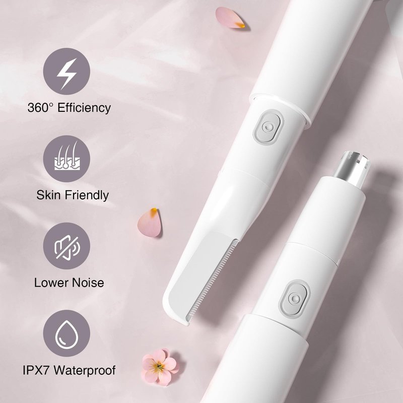 TOUCHBeauty Nose and Ear Hair Trimmer for Women Men, 2-in-1 USB-C Rechargeable Eyebrow Trimmer & Facial Hair Removal, Waterproof Dual-Edge Nasal Hair Clipper with Storage Case(White)