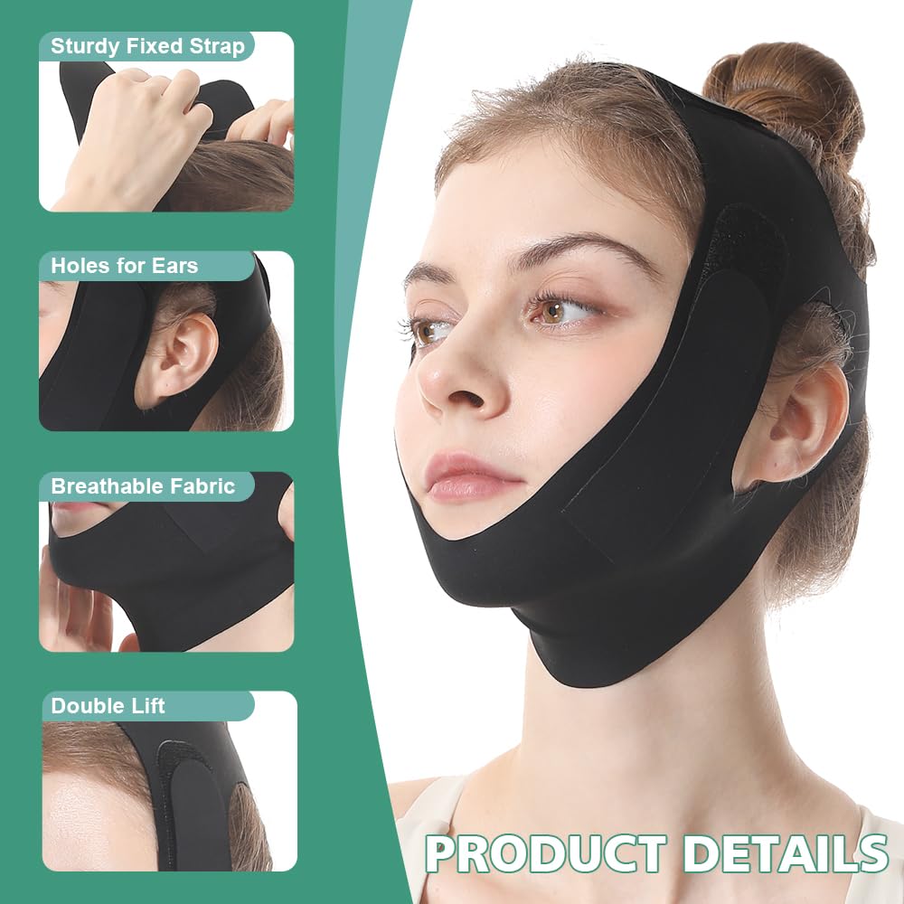 Chin Strap for Sleeping, Reusable Double Chin Reducer, V Line Lifting Mask, Jaw Strap, Jawline Shaper, Jaw Exerciser for Women, Black