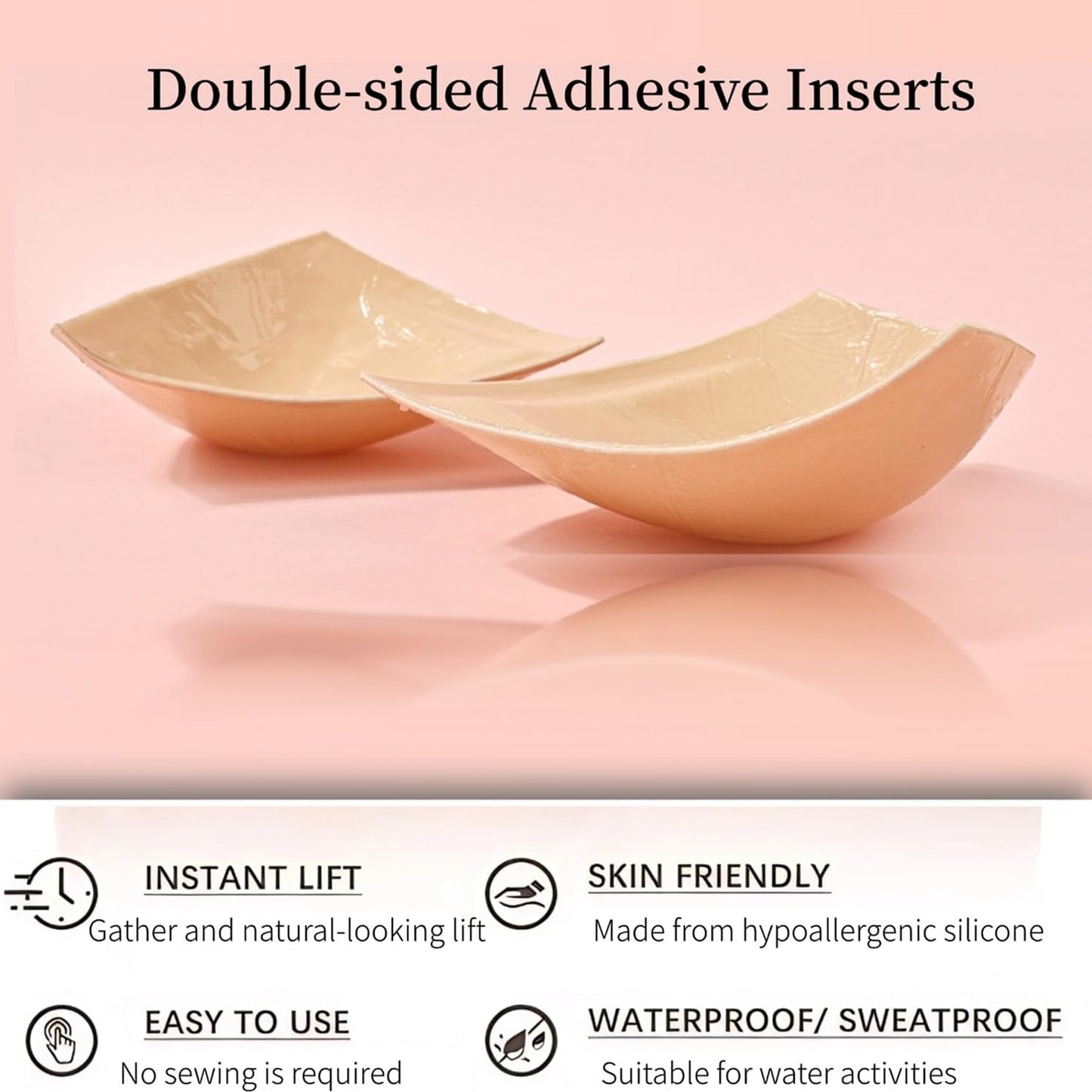 Double-Sided Sticky Inserts for D+ Cups - Reusable Adhesive Lifting Bras | Lightly Padded, Large Size