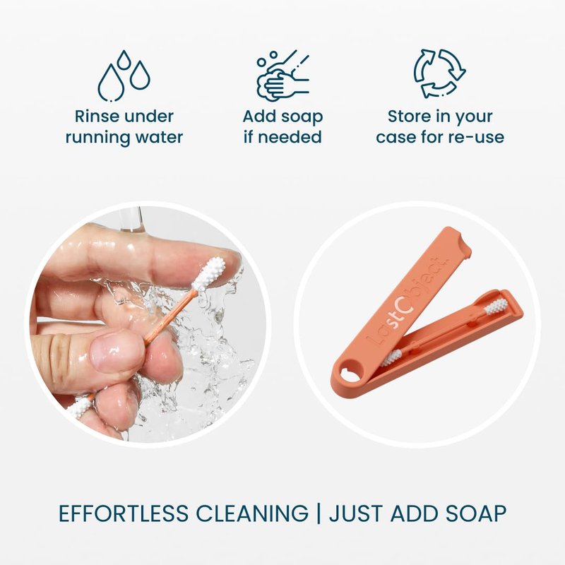 LastSwab Reusable Cotton Swabs for Ear Cleaning - The Sustainable and Sanitary Alternative to Single-Use - Zero Waste and Easy to Clean Comes with a Convenient Travel Case Holder - Peach