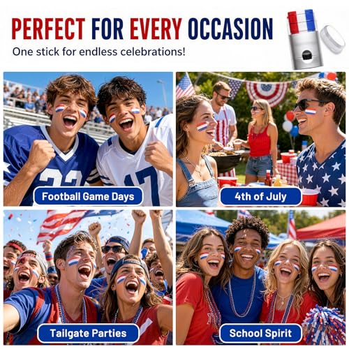 Red White Blue Face Paint Stick - Waterproof Patriot Makeup