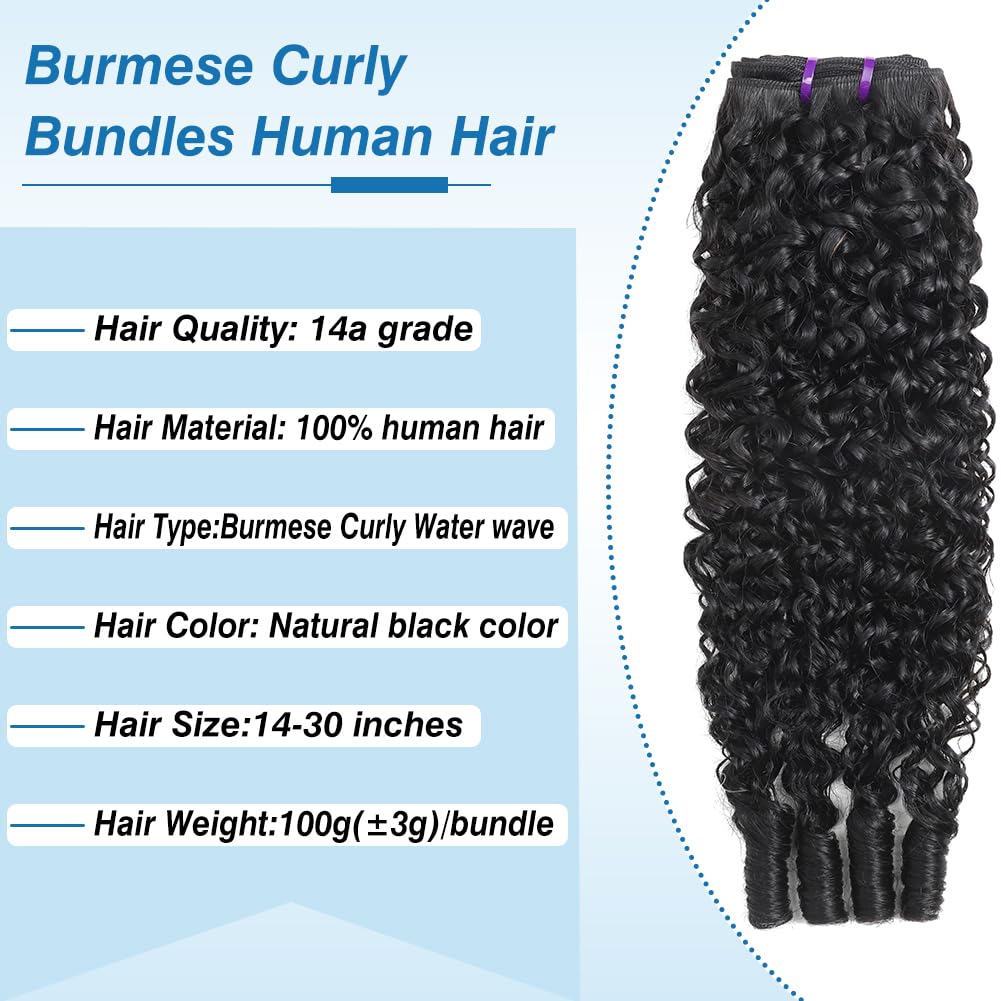 Burmese Curly Hair Bundles - 100% Unprocessed Human Hair Extensions | Wet & Wavy, 18-24 Inch, Natural Black