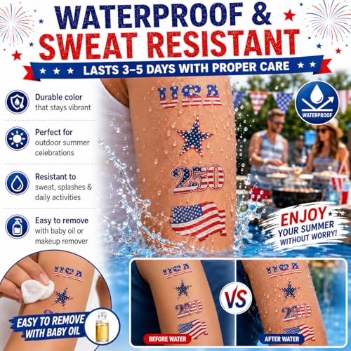 250th Anniversary Temporary Tattoos - USA Patriotic Party Favors