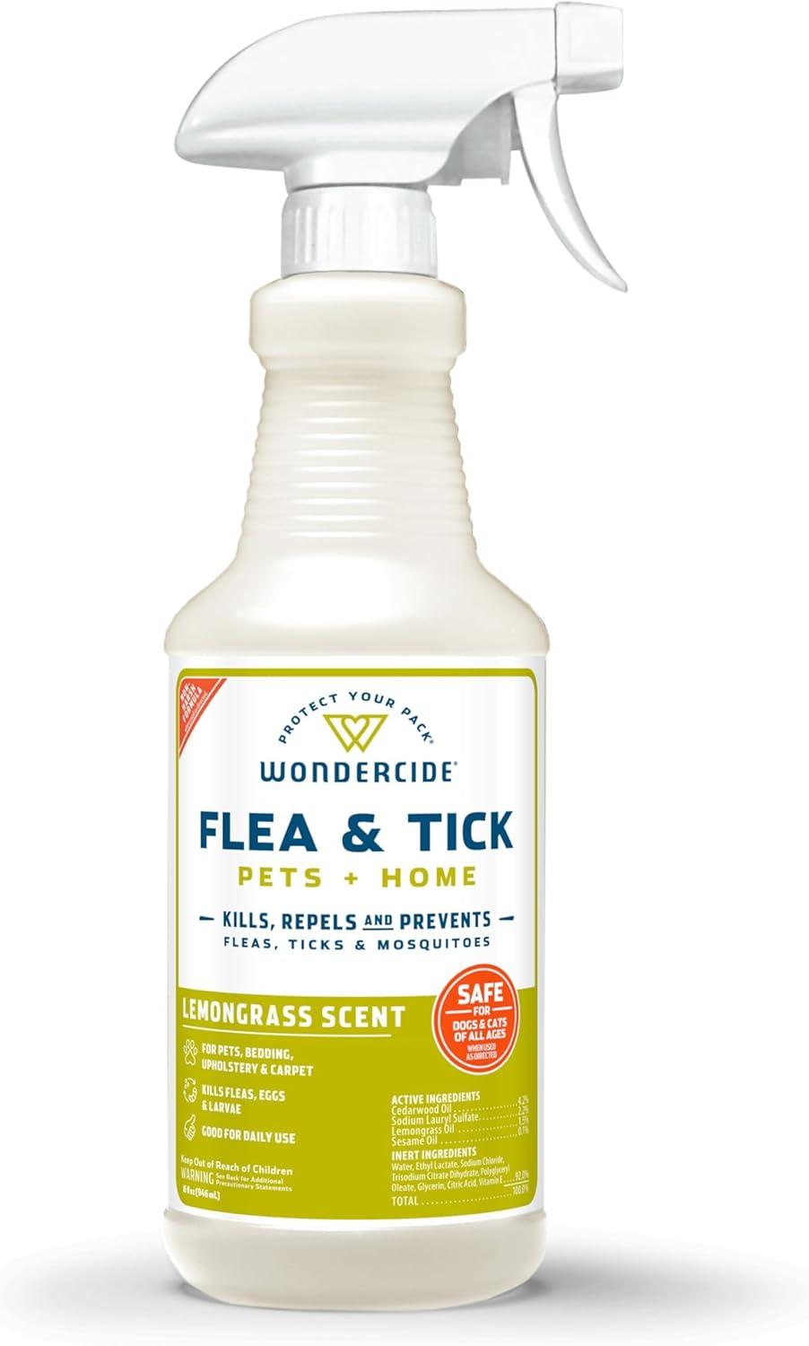Wondercide Flea, Tick & Mosquito Spray - Natural Essential Oil Formula for Pets & Home | Lemongrass, 16 oz