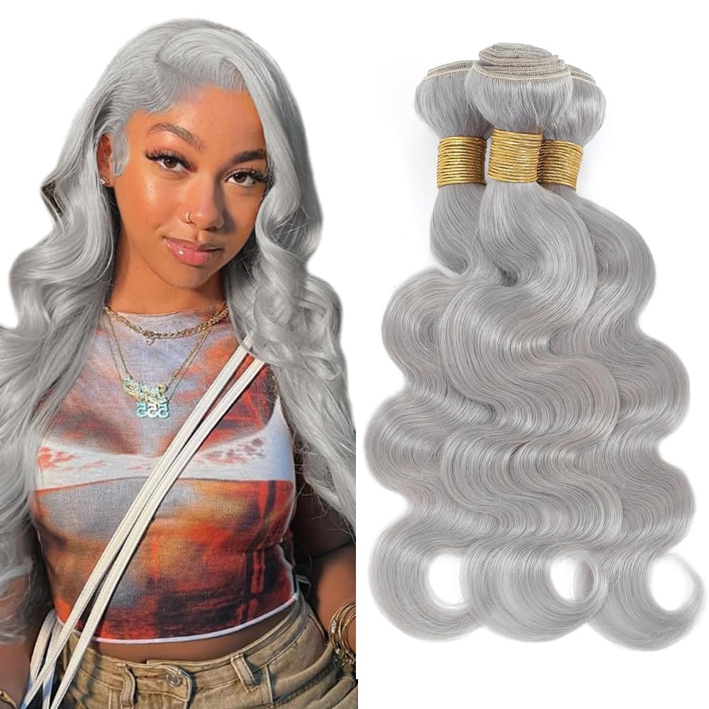 Grey Bundles Human Hair Silver Bundle Gray Body Wave Bundles 16 18 20 Inch 300g Brazilian Remy Gray Hair Extensions for Women