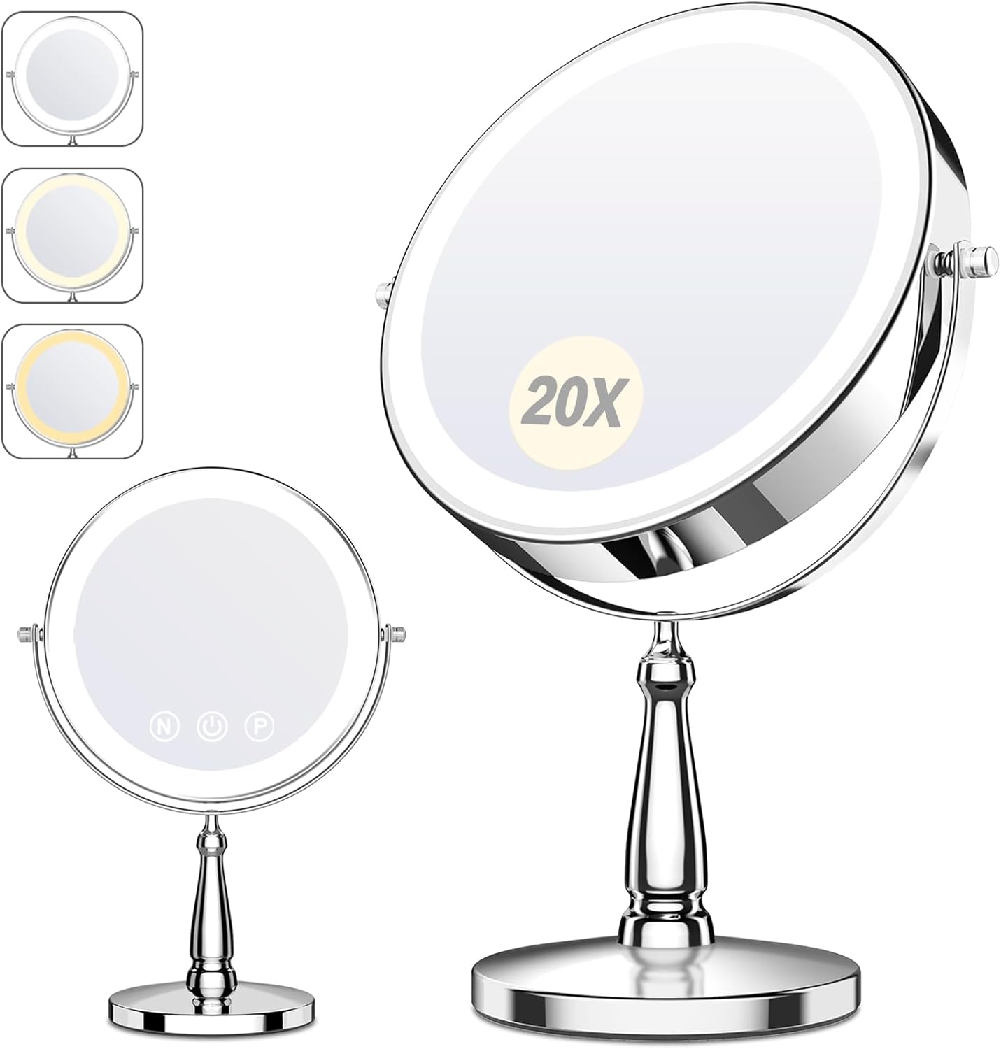 Makeup Mirror with Lights - 20X Magnifying Vanity Mirror | 5000 mAh, 9 Inch, 3 Color Options