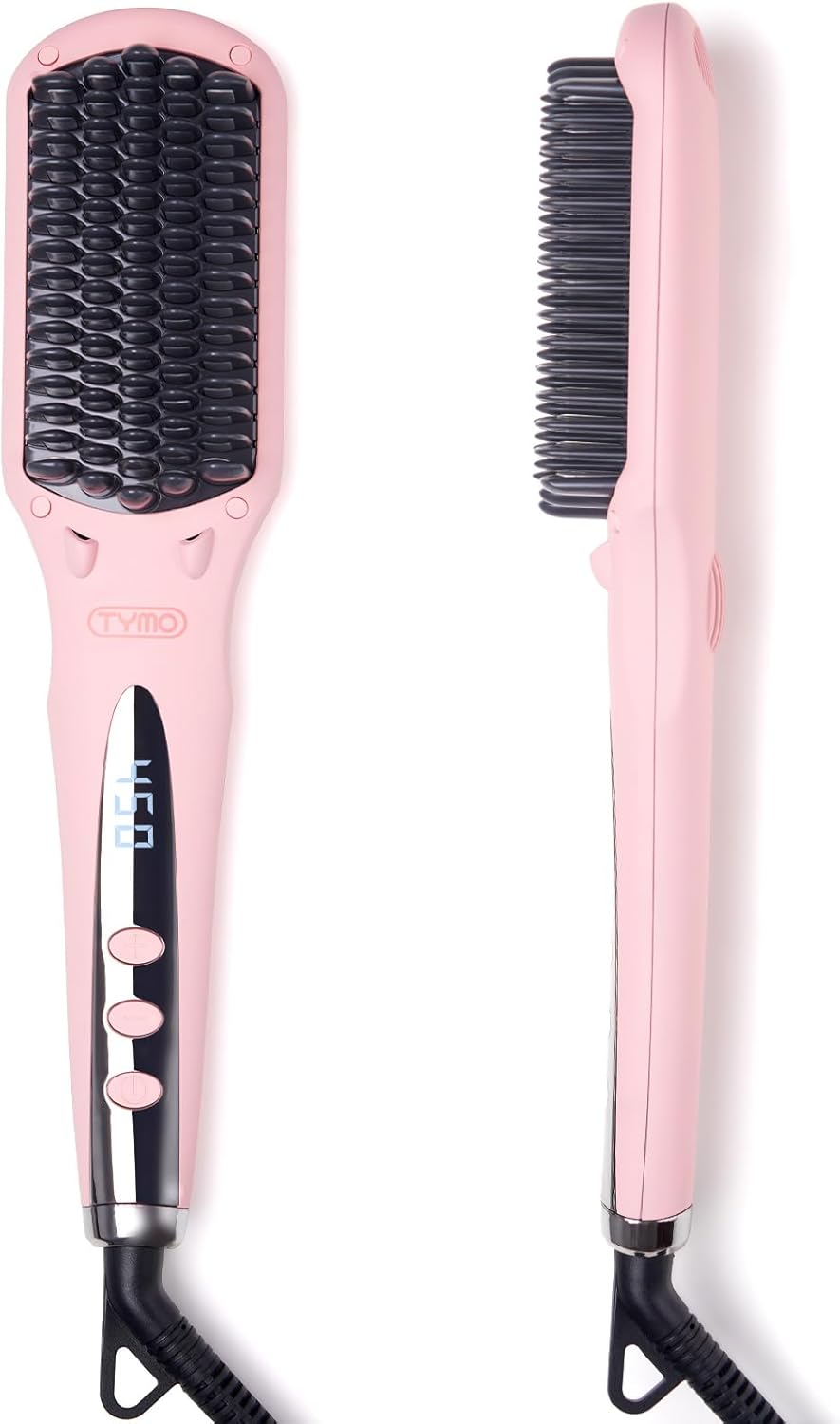 Tymo Ionic Hair Straightener Brush - One-Step Frizz-Free Styling, 16 Temp Settings, LCD Display | Dual Voltage Hot Comb