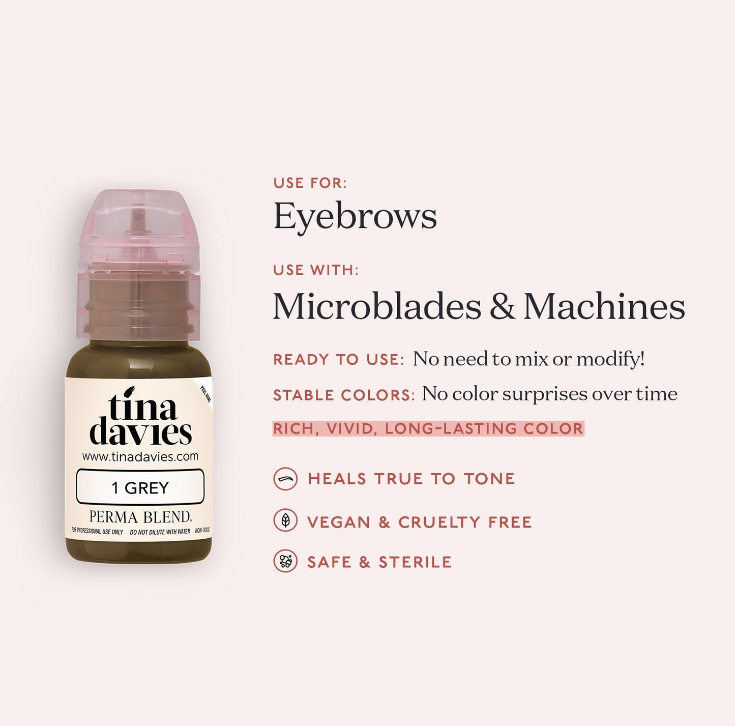 Tina Davies Professional X Perma Blend Brow Pigment - Permanent Eyebrow Makeup - Colours Heal True to Tone - High Retention - Grey, 1/2oz
