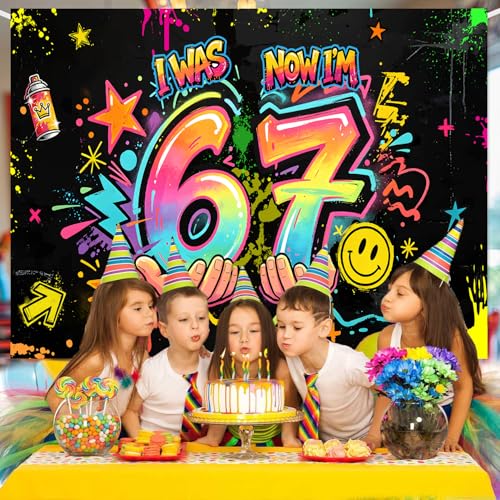 Graffiti Neon Birthday Backdrop for 7th Birthday Party - 72.8 x 43.3 Inch