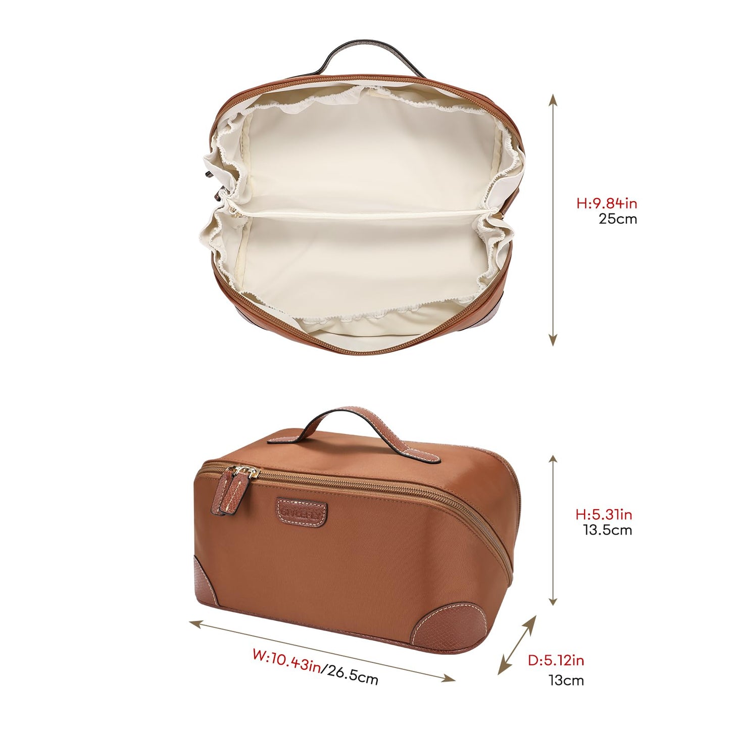 GIVLEFLY Makeup Bag for Women, Large Cosmetic Bag, Travel Toiletry Bag, Waterproof Nylon Organizer with Microfiber Leather, Flat Open for Skincare & Brushes