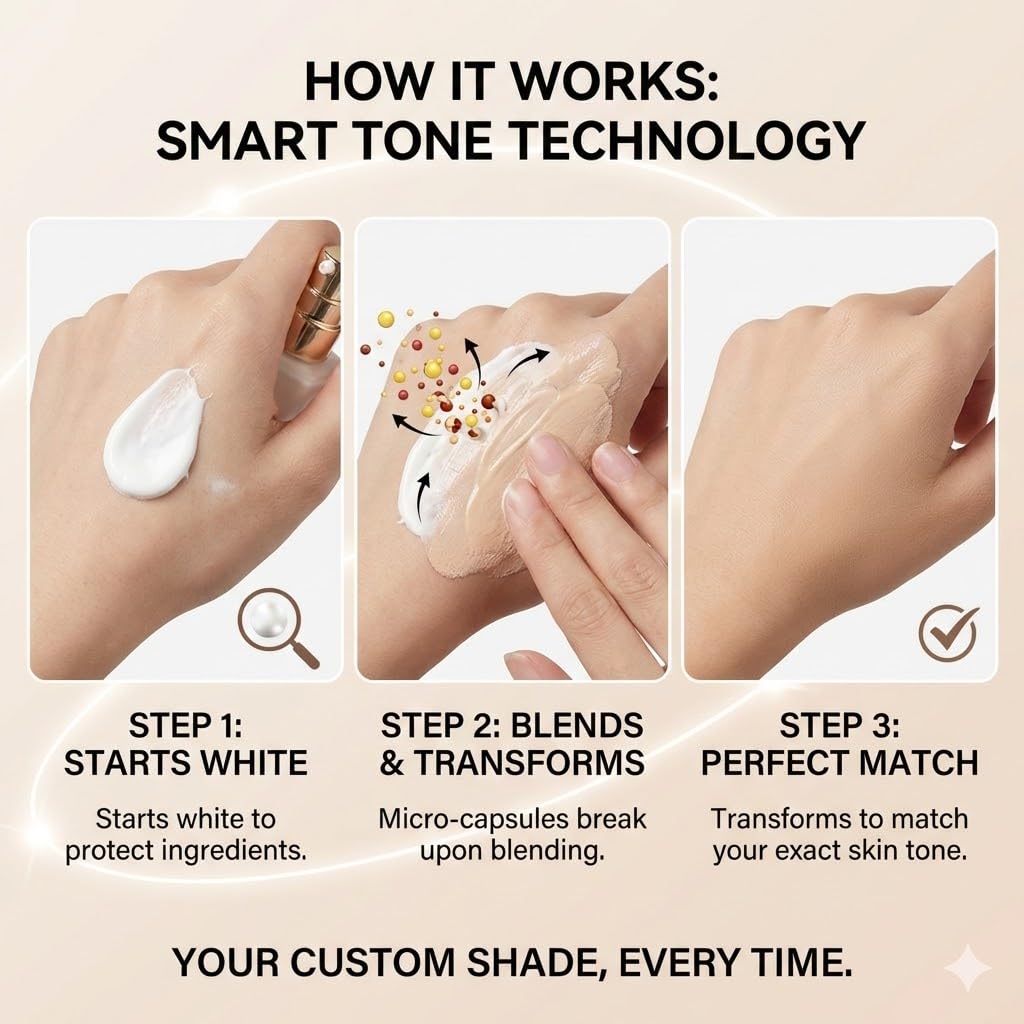 Hydrating Color Changing Foundation for Mature Skin, Lightweight Liquid Makeup with Self-Adjusting Shade for Fair to Medium Tones, Flawless Everyday Finish (1pcs)