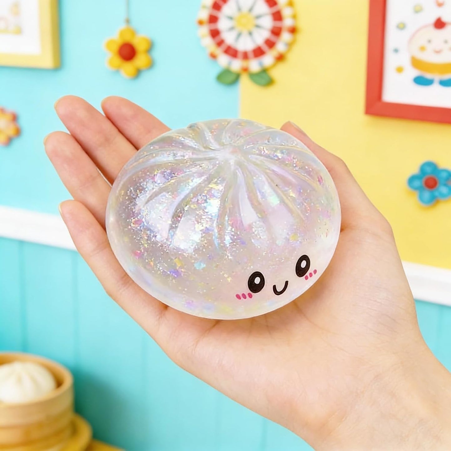 Glitter Dumpling Squishies - Colorful Stress Balls Fidget Toy for Anxiety Relief | Soft Squeeze Decompression Dough