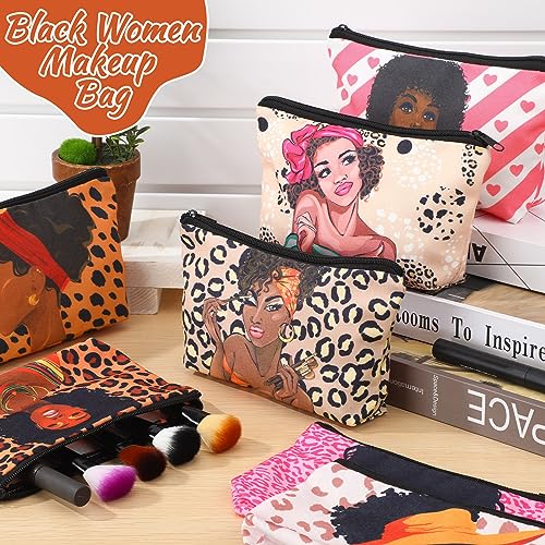 Mumufy Black Women Canvas Makeup Bags - 12 Pcs Leopard Print Toiletry Pouches