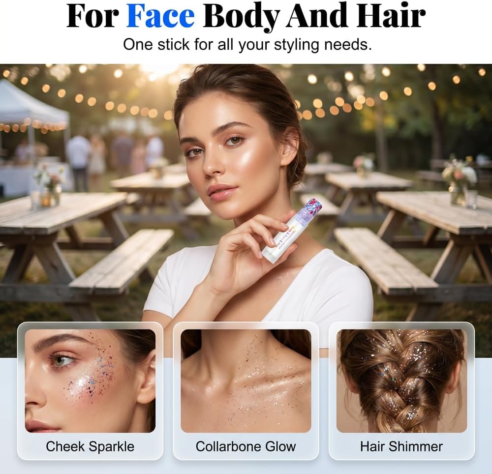 Patriotic Red White and Blue Glitter Stick - USA Hair & Face Gel for 4th of July Celebrations | Independence Day Accessory