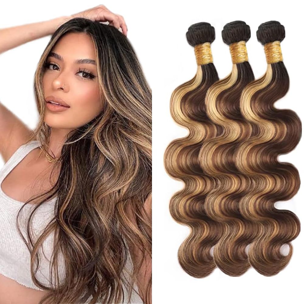 P427 Bundles Human Hair Blonde Body Wave Bundle 18 20 22 Inch 300g Brazilian Virgin Hair 3 Bundles Highlight Bundle Hair Weave