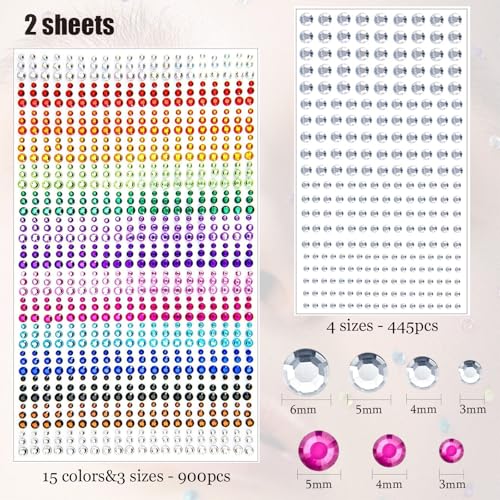 Rainbow & Clear Self-Adhesive Rhinestone Face & Body Gems - 1345 Pcs for Makeup, Nails, Hair & DIY Crafts