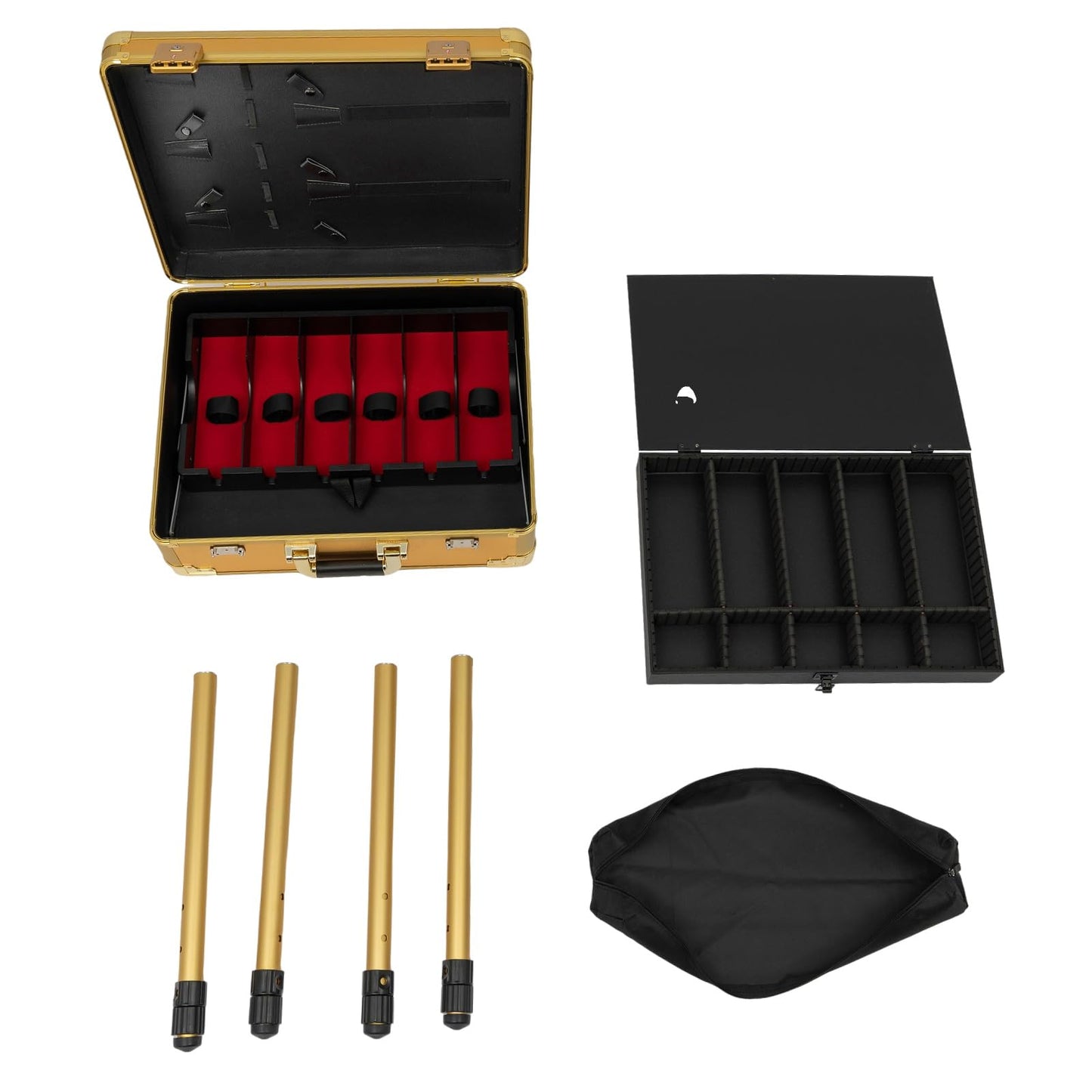 XUFOPLY Mobile Barber Station, Professional Barber Toolbox Floorstanding Barber Carrying Case with 18.11-31.5in Adjustable Height Legs & TSA Lock for Barbershop, Hair Salon (Gold)