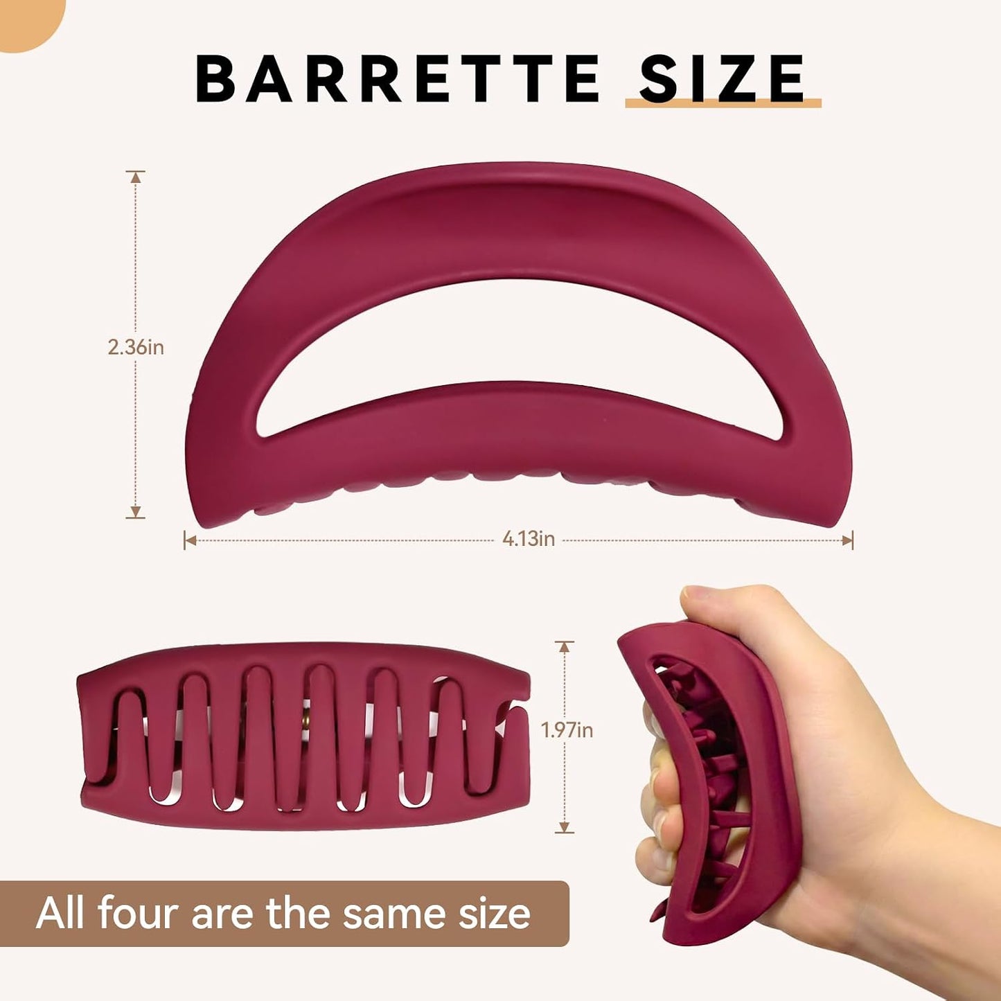 Large Soft Matte Claw Clips - 4Pcs Non-Slip Strong Hold for Thick/Curly Hair | 4.1" Durable Design