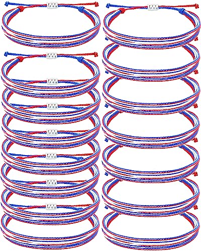 4th of July American Flag String Bracelets - 15 Pack Adjustable