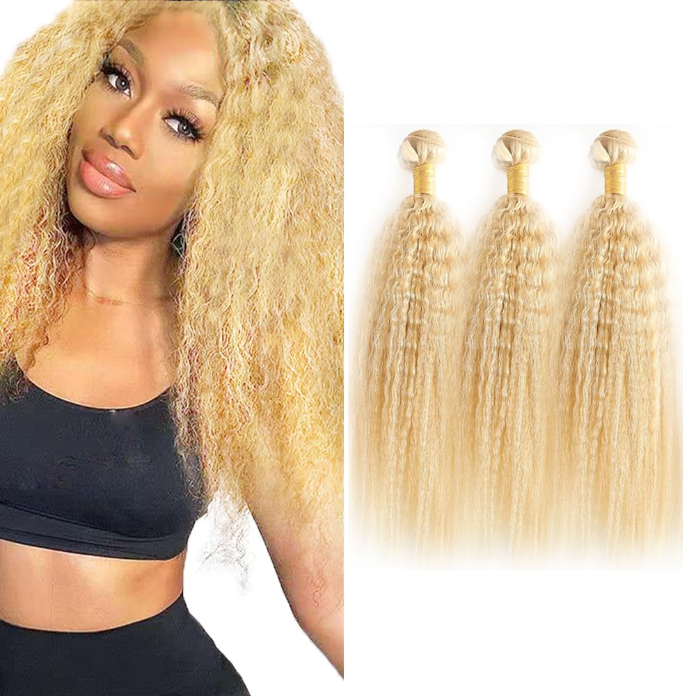 #613 Blonde Human Hair Bundles Honey Blonde Yaki Straight Bundles 20 22 24 Inch Unprocessed Brazilian Virgin Hair 3 Bundle 50 Gram Per Bundle Deals Quick Weave Hair Extensions