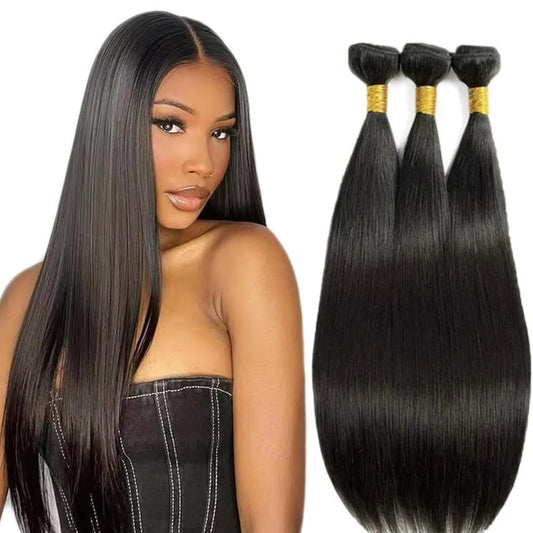 HeioWuio 24 26 28 Inch Straight Bundles Human Hair 3 Bundles Brazilian Remy Hair 50 Grams/Bundle Unprocessed Virgin Hairs #1B Natural Black Color Color Straight Bundle Weaves Extensions