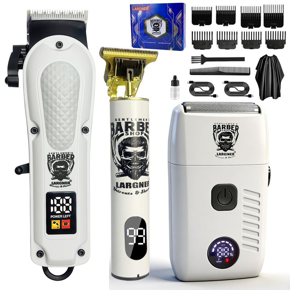 LARGNERSHAVER Hair Clippers for Men, Clippers and Trimmers Set, Barber Clippers, Electric Hair Trimmer with Box, Gifts for Men (White-3in1)