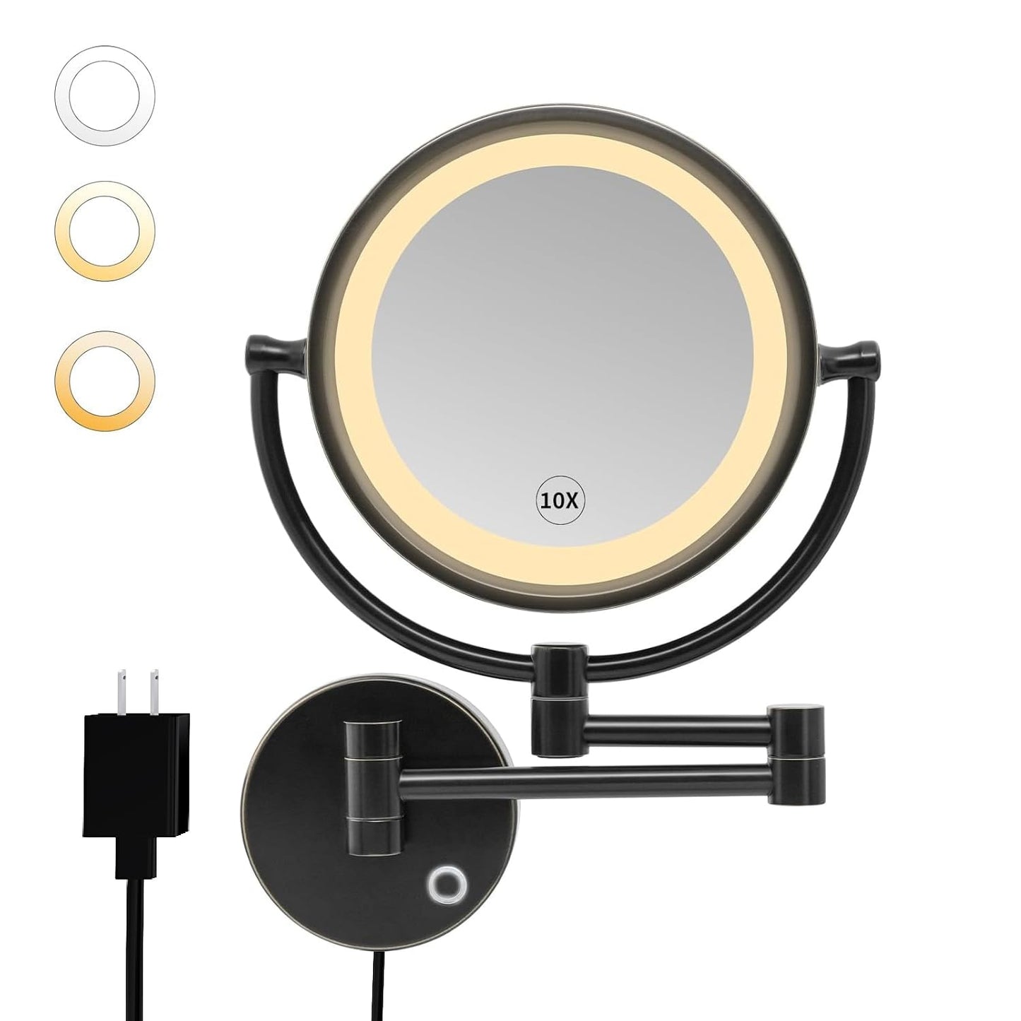 Magnifying Makeup Mirror - 8.5" Double-Sided Wall-Mounted Vanity Mirror with Dimmable LED Lights & 10X Magnification | Brushed Gold