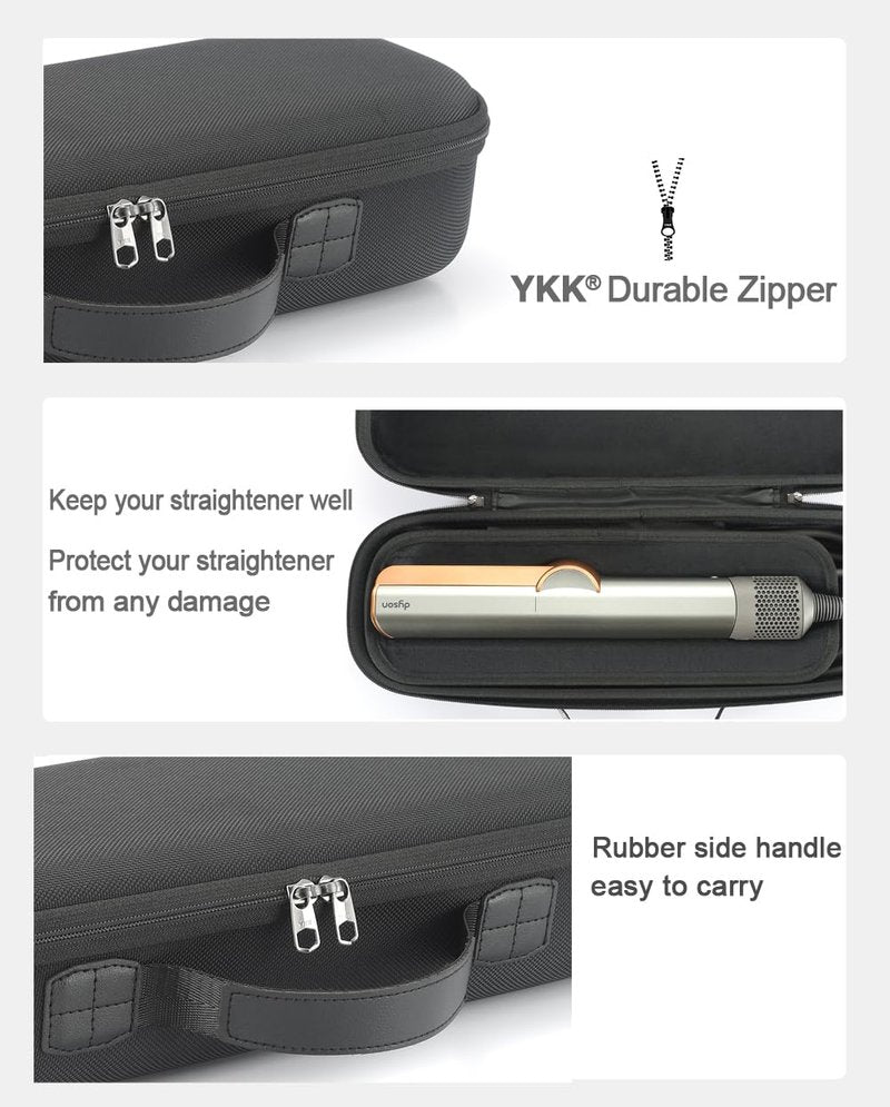 RAIACE Hard Storage Case Compatible with dyson Airstrait Straightener, Travel Carrying Bag. (case only). - Black(Black Lining)