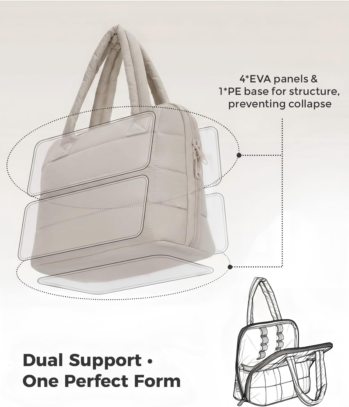 Travel Makeup Bag - Portable Fold-Down Cosmetic Organizer with Handle & Divider | Easy Clean EVA Lining