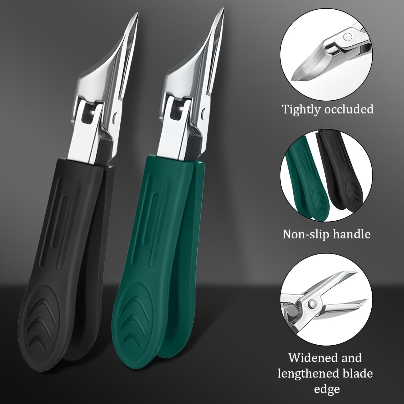Thick Nail Clipper for Ingrown Nails Stainless Steel 25-Degree Angled Blade Safety Grip Handle Splash-Proof for Seniors, Black
