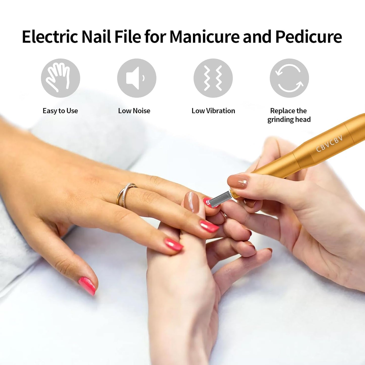 Electric Nail Drill Kit - Variable Speed Control for Acrylic & Gel Nails | 6 Grinding Bits, Quiet Operation (Gold)