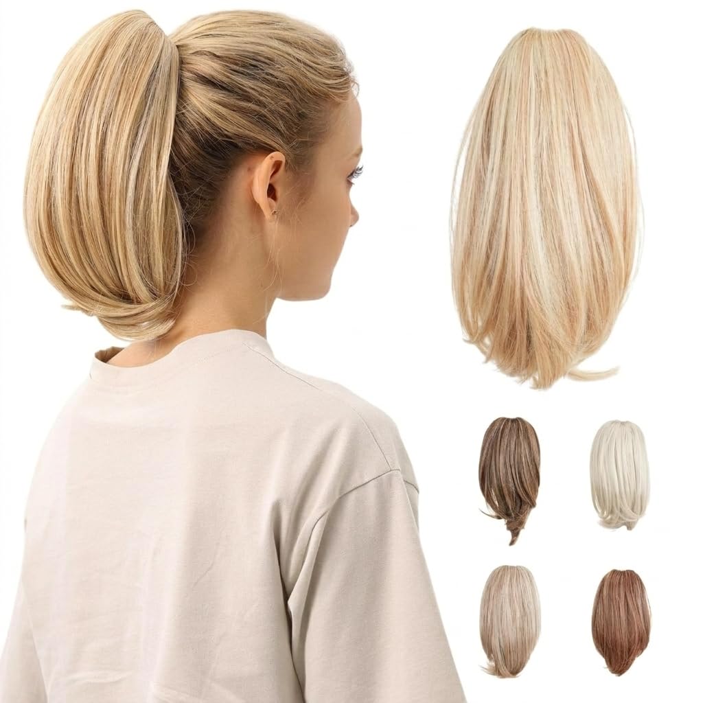10-Inch Straight Claw Clip-In Ponytail Hair Extensions - Black | Realistic Synthetic Hair for Women & Men