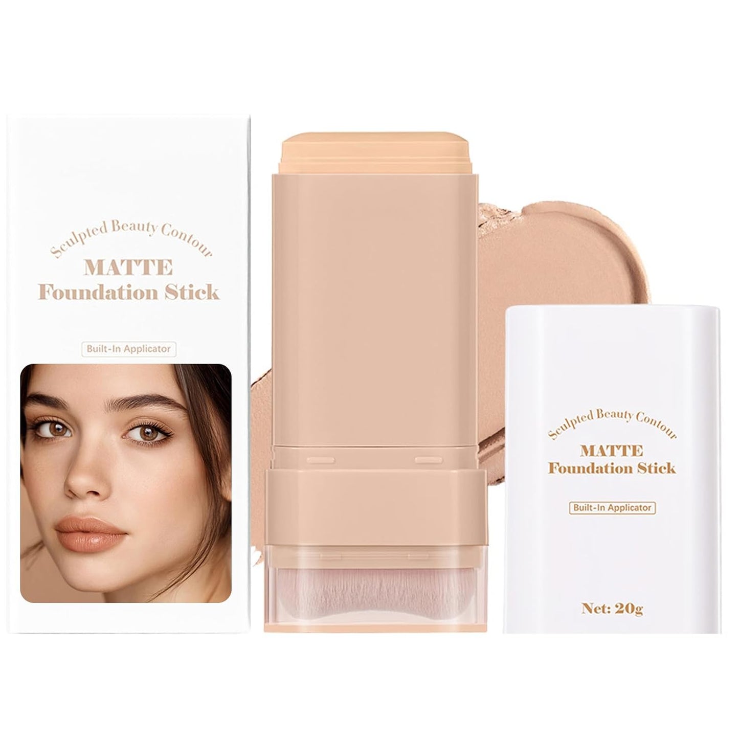 Beauty Balm Serum - Dual-Ended Eraser Foundation Stick with Brush | Full Coverage Korean Makeup in #3 Warm Beige