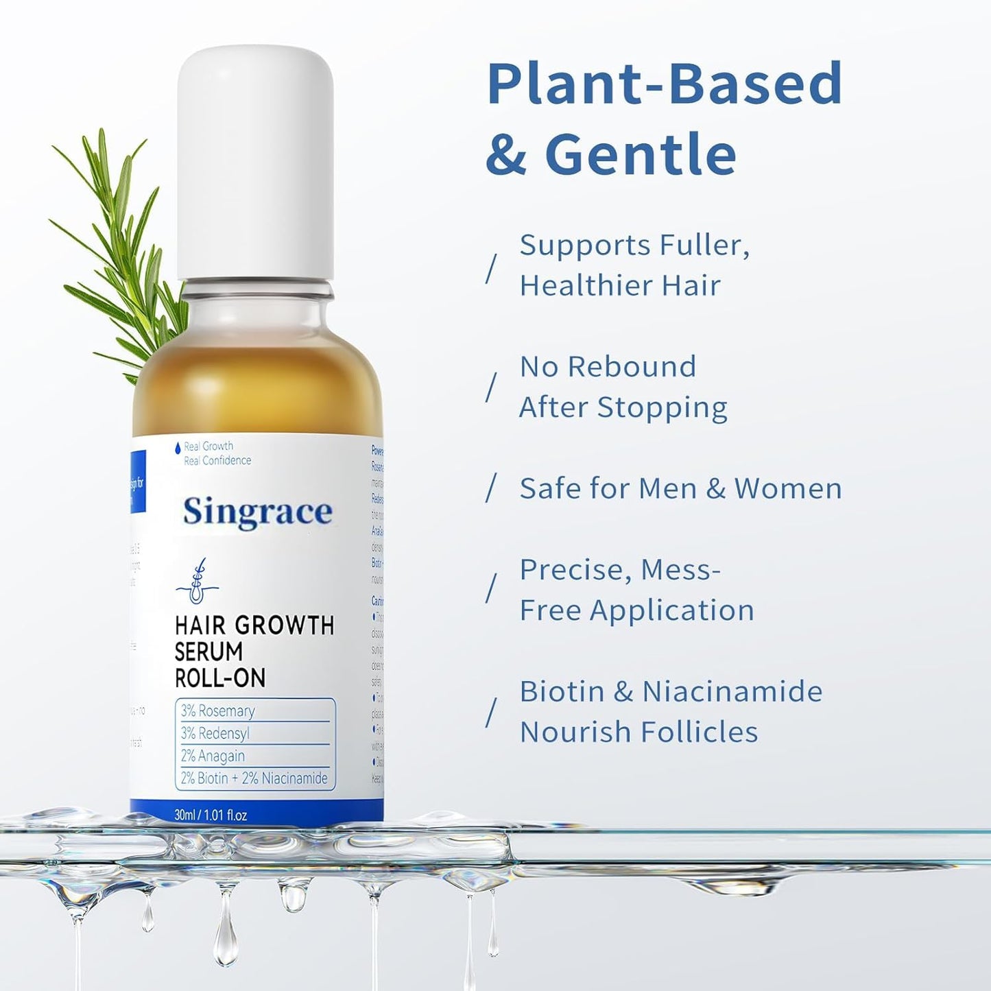 Hair Growth Serum for Thinning Hair - Strengthens & Thickens with Biotin | Fast-Absorbing Roll-On (30ml)