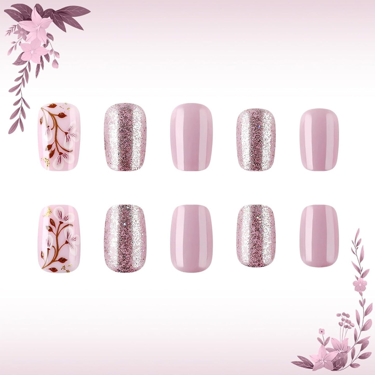 Acrylic Press-On Nails - Cute Purple Flower Bud Design | 24 Pcs Glossy Full Cover Artificial Nails for Women