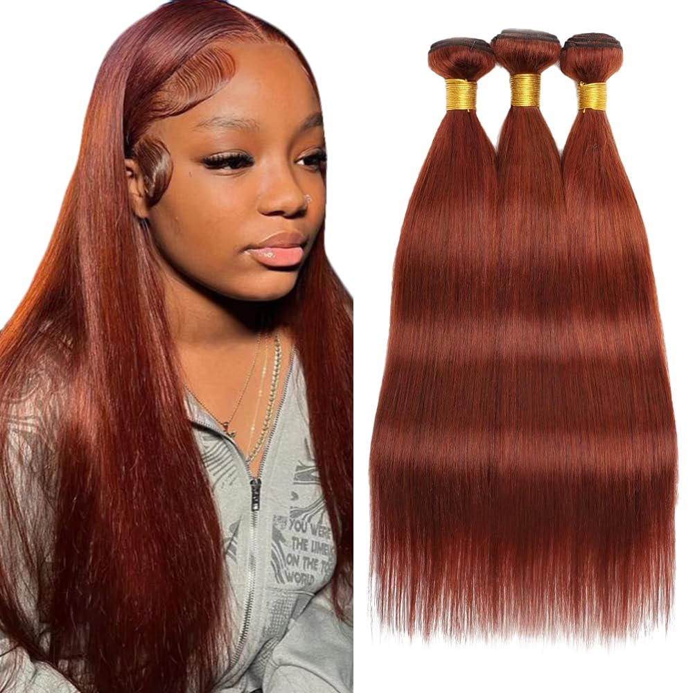 #33 Light Brown Bundles Human Hair Straight Bundles 30 32 34 Inch Brown Unprocessed Brazilian Virgin Hair 3 Bundle 50 Gram Per Bundle Deals Quick Weave Hair Extensions