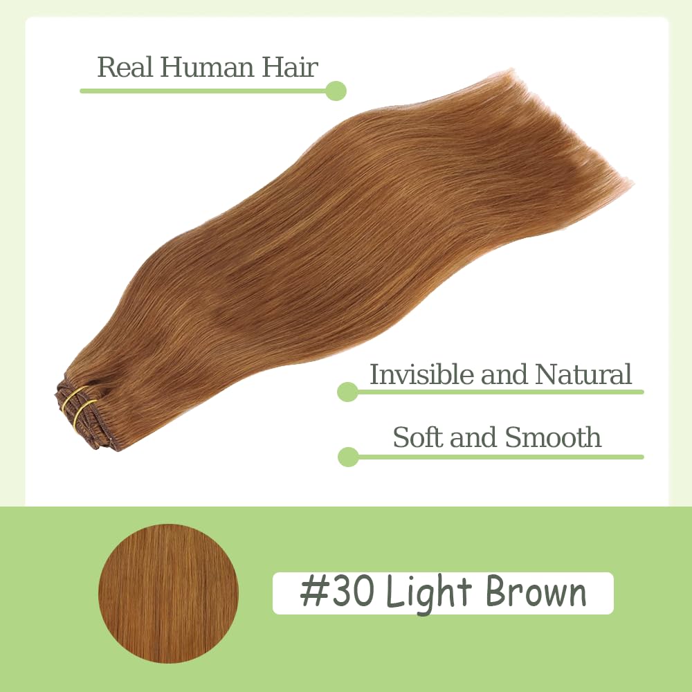 #30 Brown Clip in Hair Extensions Real Human Hair, 18 Inch 120g/7Pcs,Full Shine Remy Human Hair,Light Brown Straight Clip ins Brazilian Virgin Human Hair Extensions