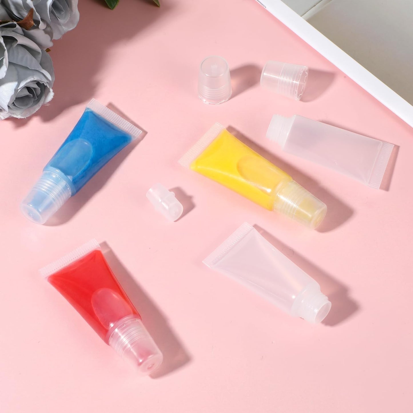 10 Packs Refillable Lip Balm Tube 5ml Empty Lip Gloss Tubes Clear Soft Mini Cosmetic Refillable Lips Gloss Tubes for DIY Lips Base Makeup Travel Toiletries