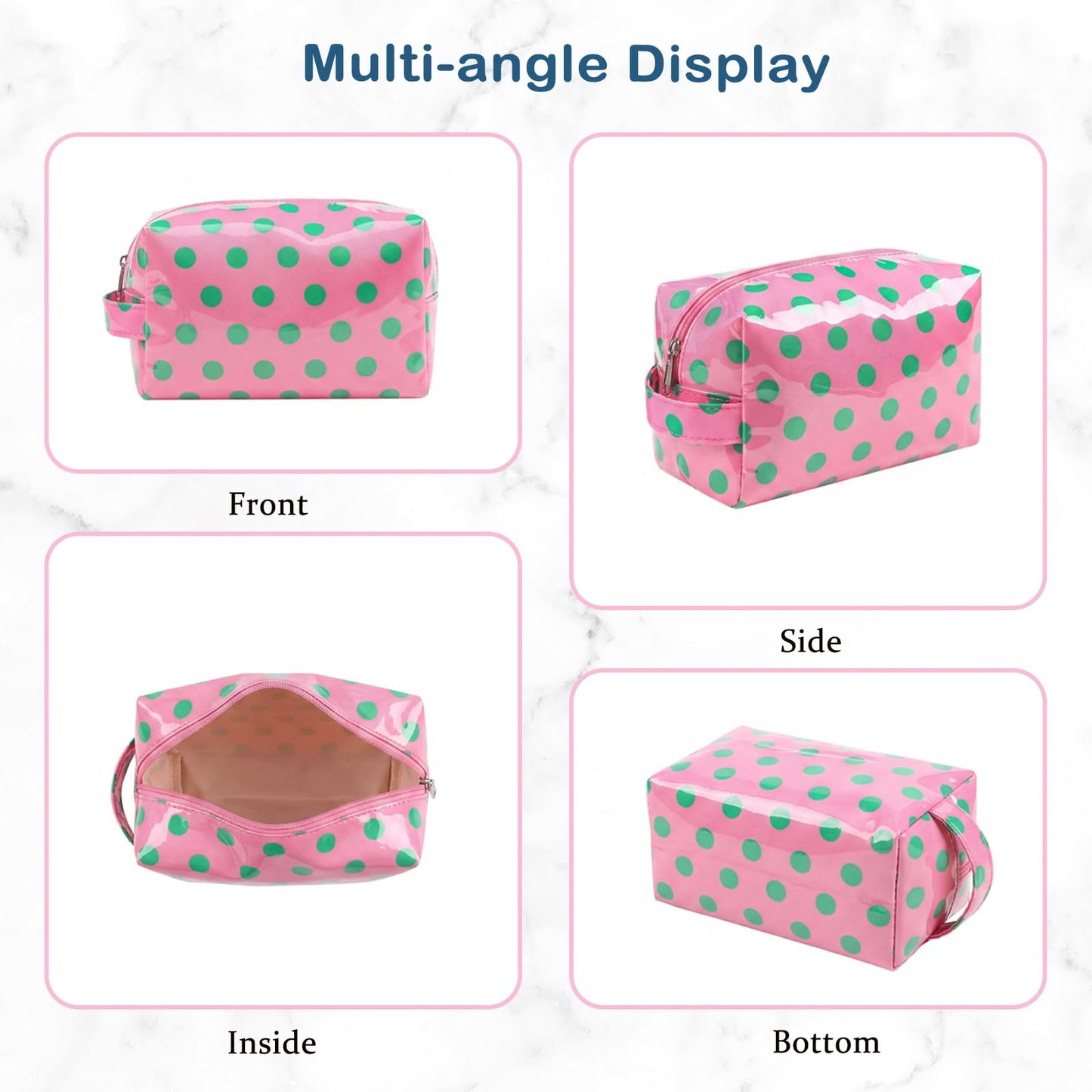 Lestikave PVC Polka Dots Makeup Bag,Easy to Clean,Waterproof Clear Coated Cosmetic Bag,Cute Travel Organizer Zipper Pouch for Beach Vacation Essentials(05Orange)