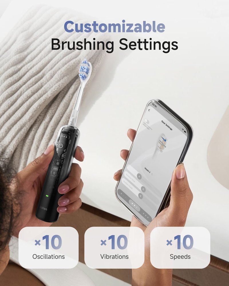 Laifen Wave Pro Sonic Electric Toothbrush for Adults – 2026 Model, 60° Oscillations for Ultra-Clean, Smart App, 70-Day Battery, 2 Brush Heads (Transparent Black)