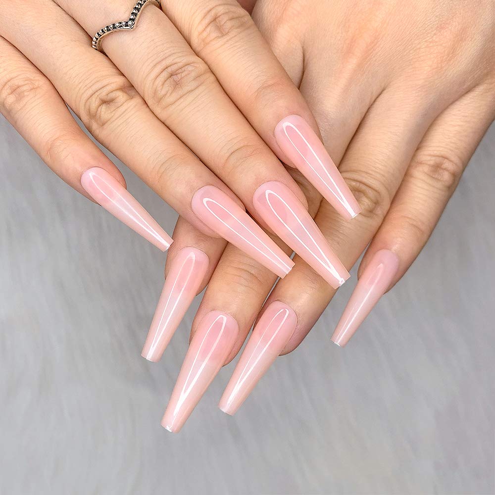 Ballerina Long Coffin Glossy Fake Nails - 24pcs Red Press-On Nail Tips for Women