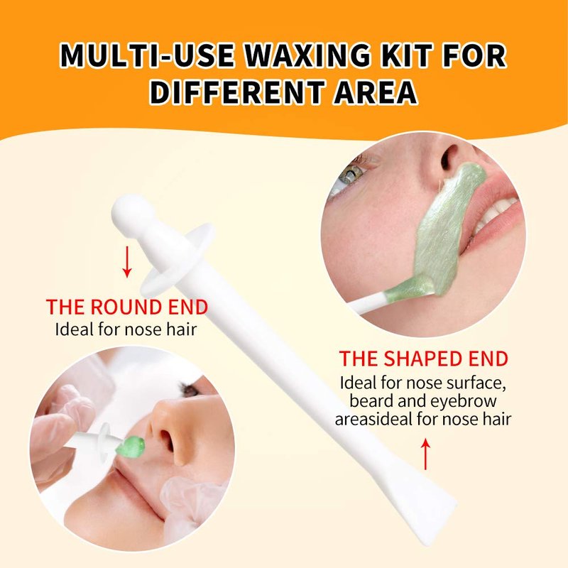 Nose Hair Removal - Wax Kit for Men and Women with 50g, 20 Applicators, 10 Pods, 1 Measuring Cup, 8 Moustache Stencils
