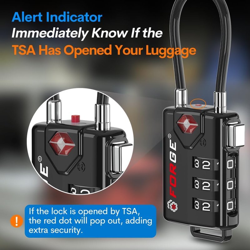 TSA Approved Cable Luggage Locks - Re-settable Combination Alloy Body | 2 Pack, Black