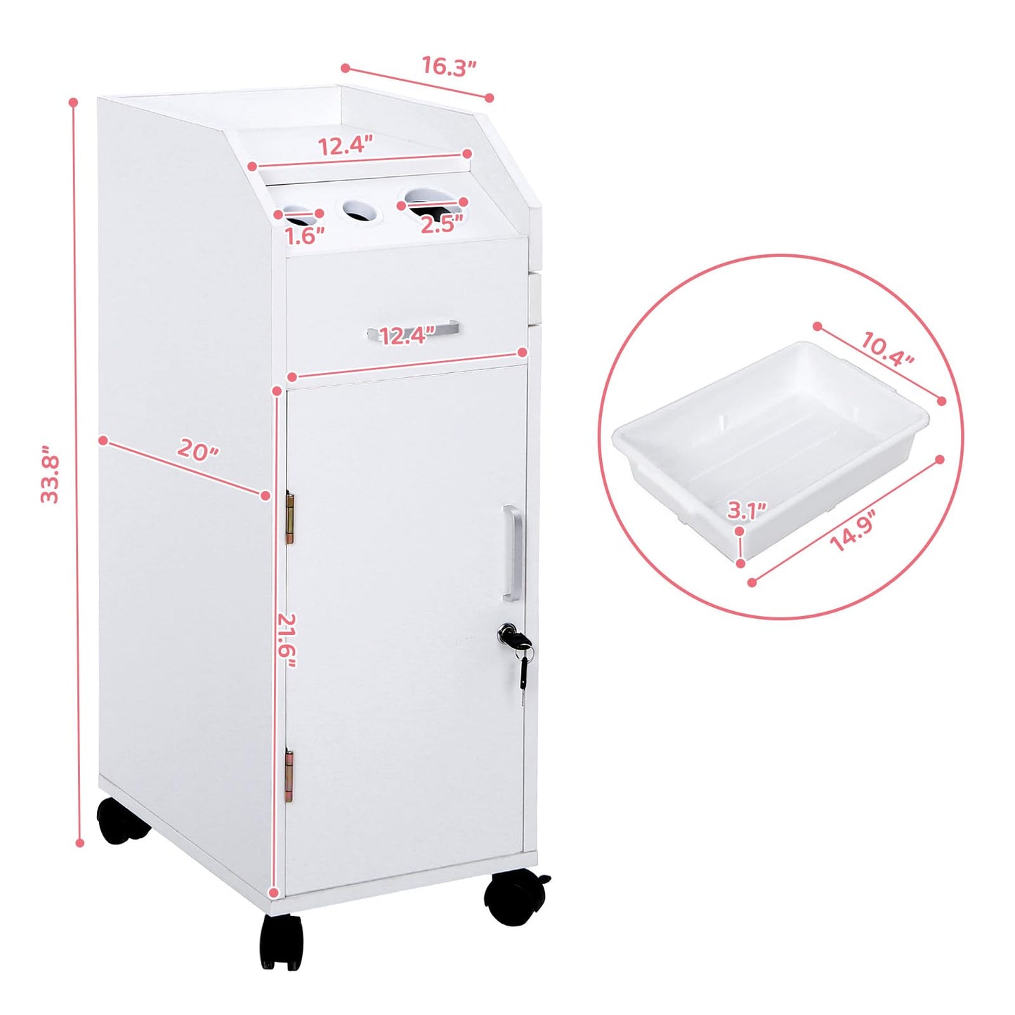 Winado Hair Salon Storage Cart with Wheels & 3 Hair Dryer Holders & 4 Drawers & Lock & 2 Keys, Hairdressing Tools Station Mobile Makeup Case, SPA Utility Trolley (White)