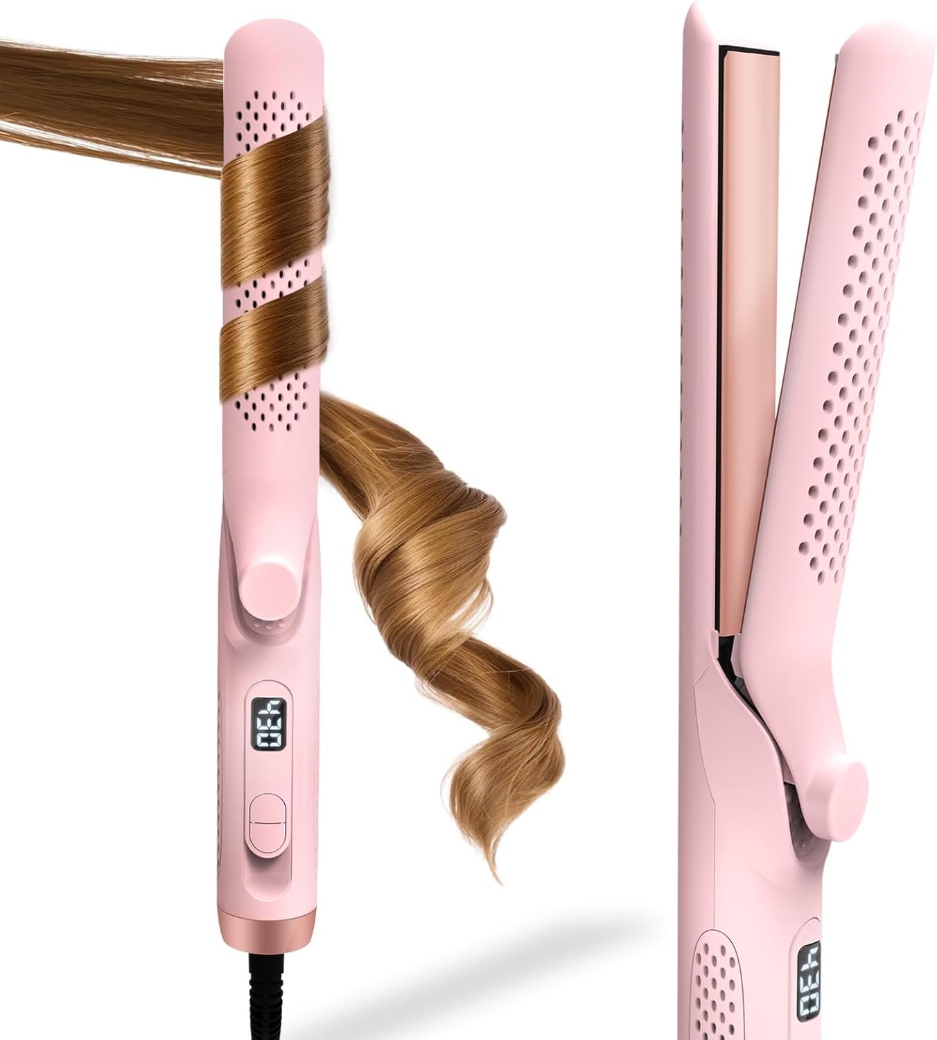 **2 in 1 Hair Straightener and Curler | 360° Cool Airflow Styling Iron - 1.25 Inch, Dual Voltage for Travel**