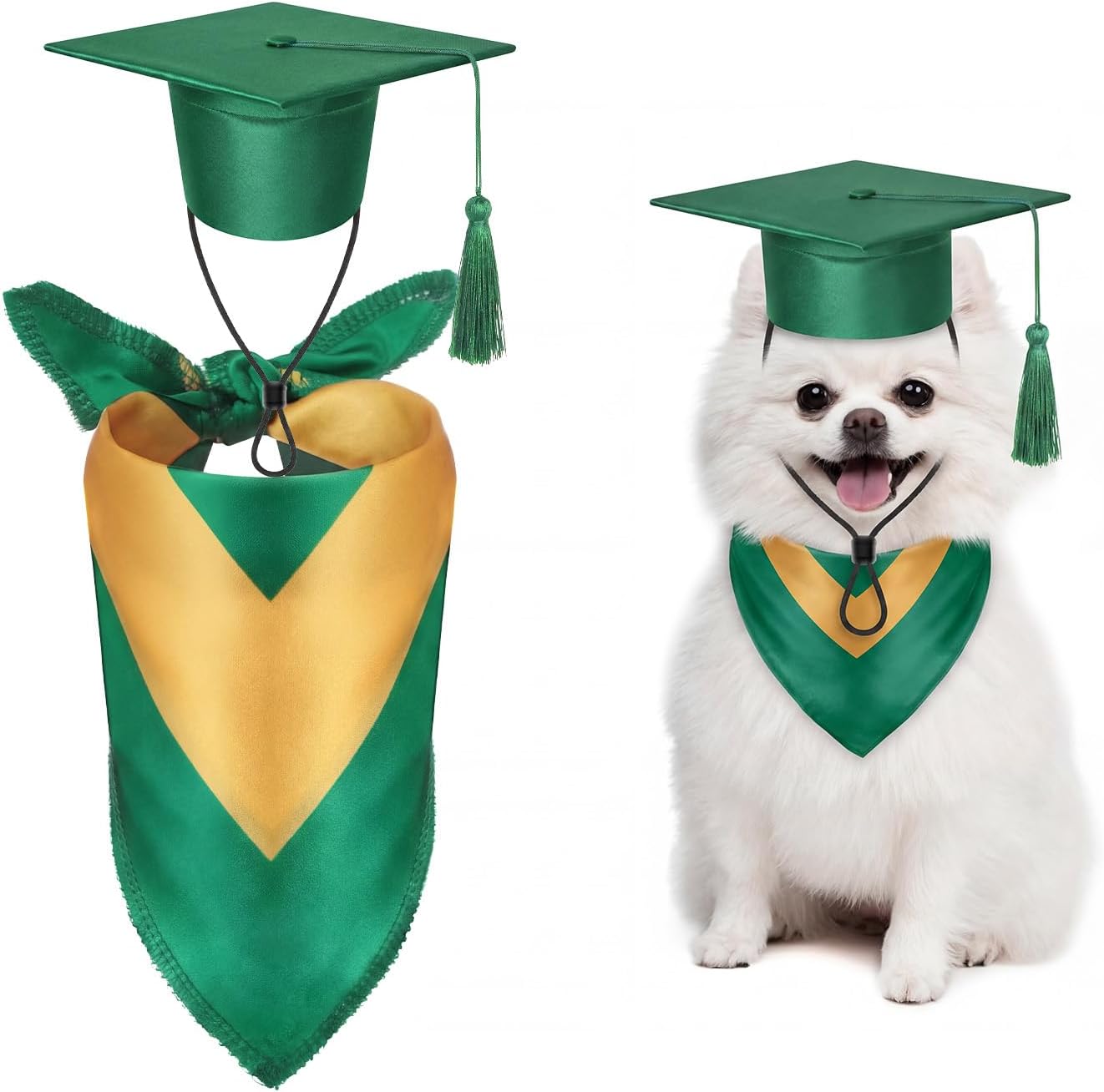 Dog Graduation Cap and Bandana Costume Set - Adjustable, Washable Pet Outfits for 2026 | Yellow, Small