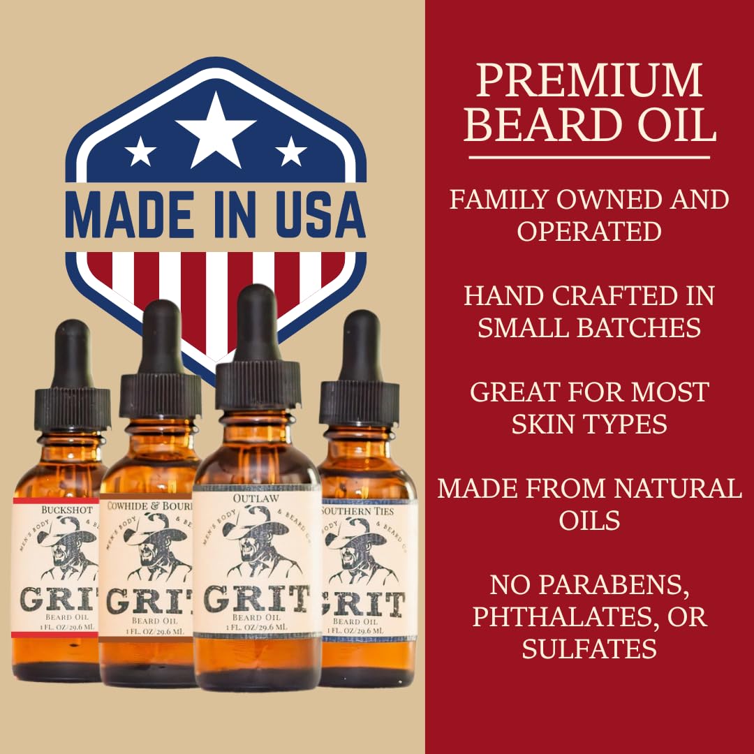 GRIT Outlaw Premium Beard Oil (1 Fl oz) | Coconut Oil, Vitamin E | Beard Oil for Grooming | Hydrating Conditioning Oils | Softens Brittle & Dry Facial Hair |