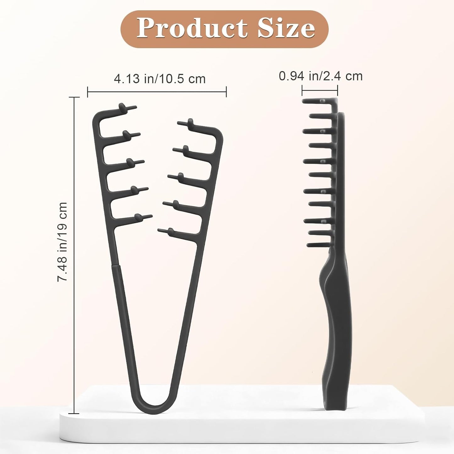 Voluminous Wide-Toothed Hair Comb Set - 2 Pcs ABS Plastic with Textured Grip for Maximum Root Lift | Black & Grey