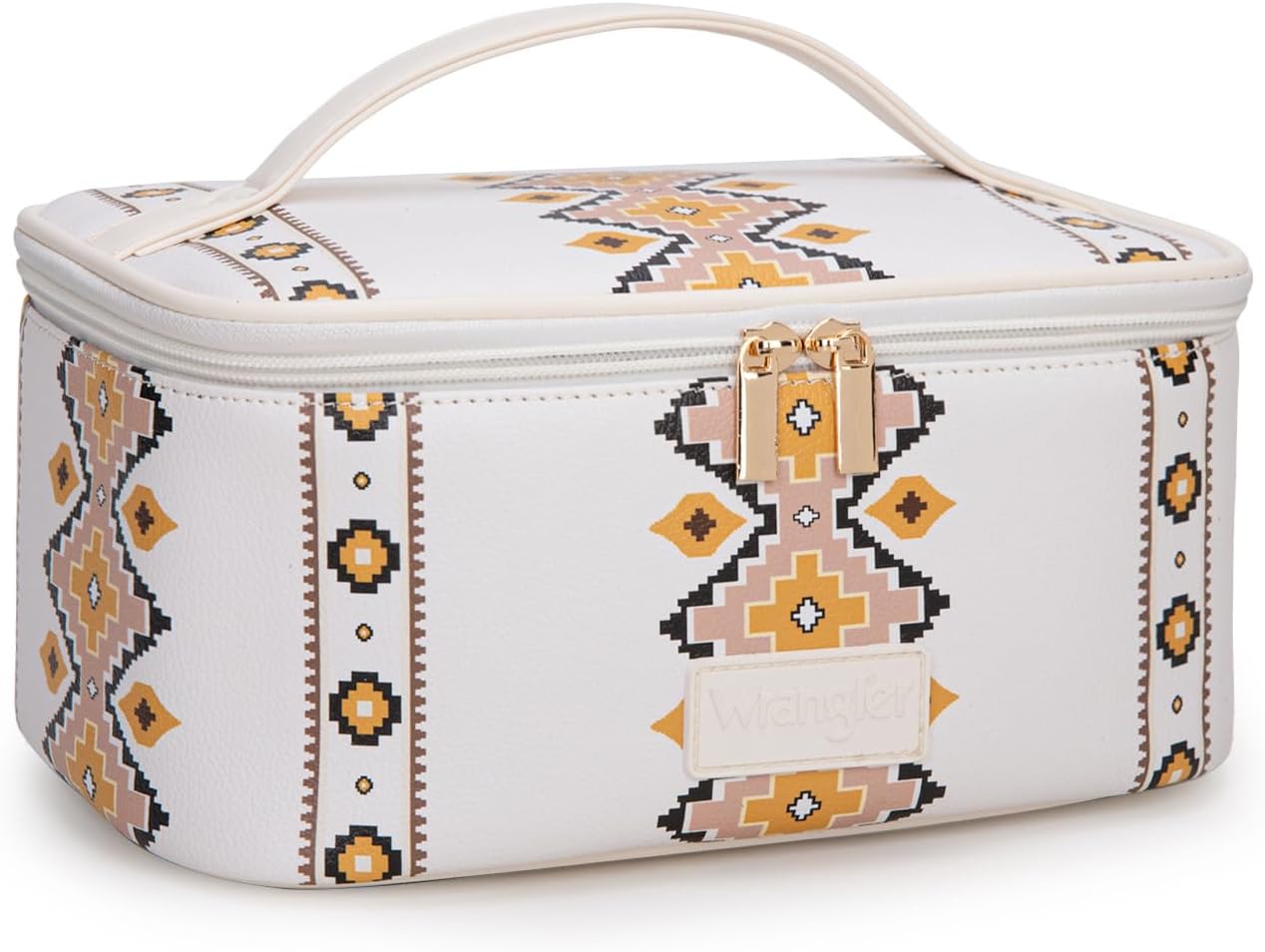 Travel Makeup Bag Set - Large Cosmetic Organizer with Brush Holder & Divider | Portable Toiletry Bag for Women - Aztec Design